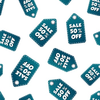 Sale 50 off hang tag seamless pattern background. Business flat vector illustration. Business sale label symbol pattern.