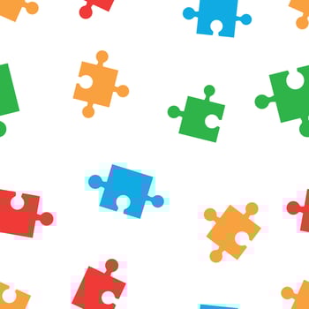 Colorful jigsaw puzzle seamless pattern background. Business flat vector illustration. Puzzle game symbol pattern.