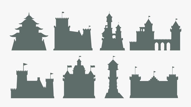 castles gray color silhouettes set on white vector