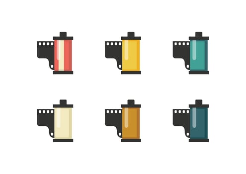 Colorful set of vintage photo camera film rolls vector