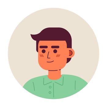 Young caucasian man semi flat vector character head. Editable cartoon avatar icon. Happy brunette boy. Face emotion. Colorful spot illustration for web graphic design, animation