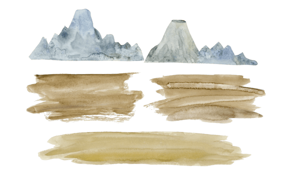 Watercolor simple mountain chains and ground sand illustrations set. Stroke sketch for background designs hand drawn bundle png