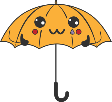 Cute happy funny umbrella with kawaii eyes. Cartoon cheerful fall mascot png