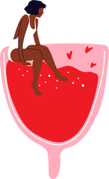Women swim in menstrual cup. Girl having menstrual period, menstruation, premenstrual syndrome, PMS, female reproductive system. png
