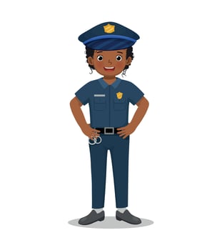Cute little African girl wearing police uniform pretending to be police officer vector