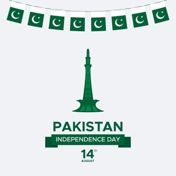 Pakistan Independence Day 14th August Post for Social Media. Pakistan Independence Day Vector Template. EPS 10 Vector.