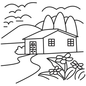 Abstract meadow line with grass and flowers bellflower. Continuous one line drawing. Vector illustration