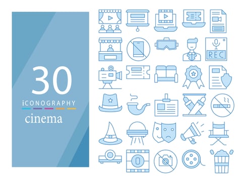 cinema blue line icon set for download vector