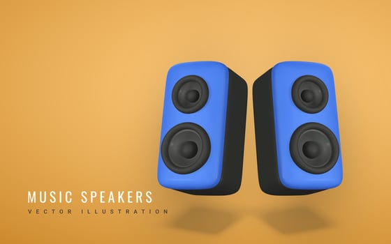 3d music speaker in plastic cartoon style. Vector illustration
