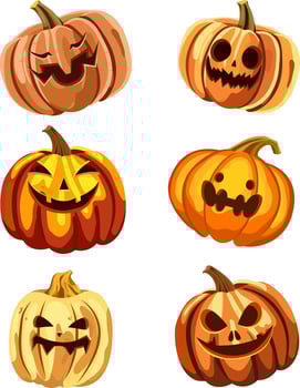 set of Halloween pumpkin. Vintage funny pumpkins isolated on white background. Monster faces.Design elements for logo, badges, banners, labels, posters, cards and others. Halloween,vector illustration vector