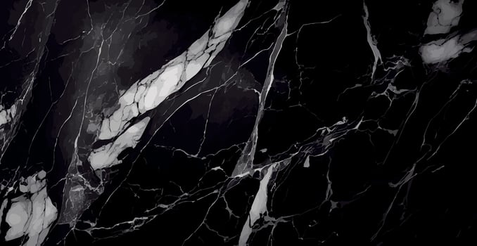 Black marble texture design, dark marble surface, curved golden lines, abstract panoramic background design - Vector