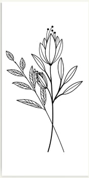 Floral branches and minimalist flowers for logo or tattoo. Hand-drawn line wedding herb, elegant leaves. vector
