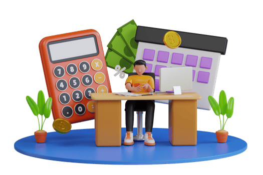 3D Accountant business man employee at work. Calculate expenses, hire an accountant , money management, financial security. 3d illustration png