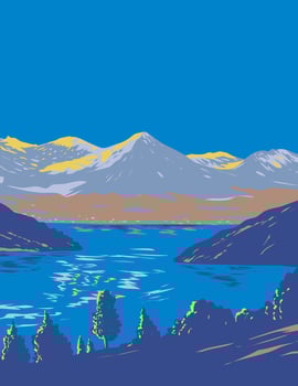 Lake Geneva on North Side of Swiss Alps Switzerland WPA Art Deco Poster vector