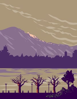 Interlaken and the  Swiss Alps in Bern Switzerland WPA Art Deco Poster vector