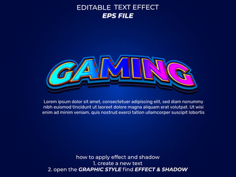 gaming text effect, font editable, typography, 3d text. vector template