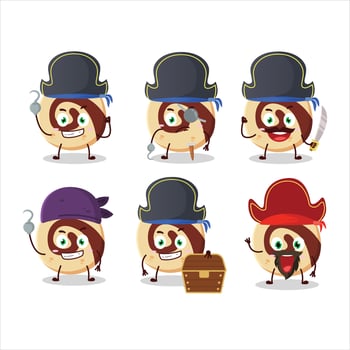 Cartoon character of spiral biscuit with various pirates emoticons vector