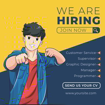 We are hiring. Social media post template. Man pointing fingers at camera vector illustration free download