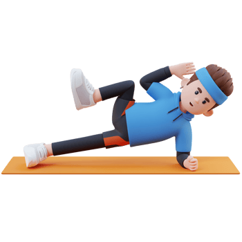 Energetic 3D Sporty Male Character Nailing the Abs Side Plank Crunch Workout at the Gym png