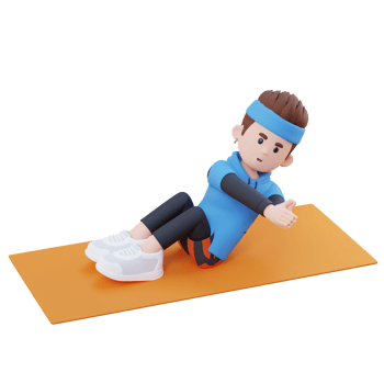 Energetic 3D Sporty Male Character Engaging in Abs Russian Twist Workout at the Gym png
