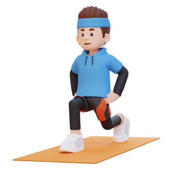 3D Sporty Male Character Performing Dynamic Lunges at the Gym png