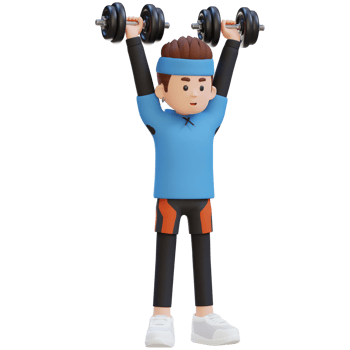 3D Sportsman Character Performing Dumbbell Shoulder Press png