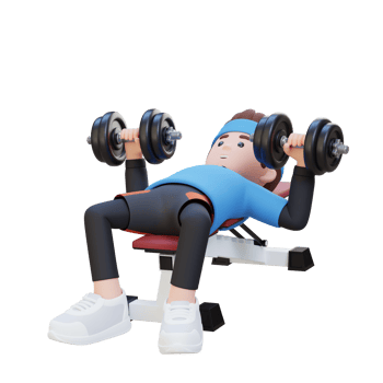 3D Sportsman Character Sculpting Muscular Physique with Dumbbell Bench Press png