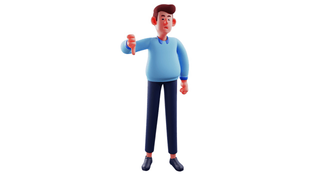 3D illustration. Young boss 3D cartoon character. Boss shows his thumbs down. Boss showed a disappointed expression towards something that was not to his liking. 3D cartoon character png