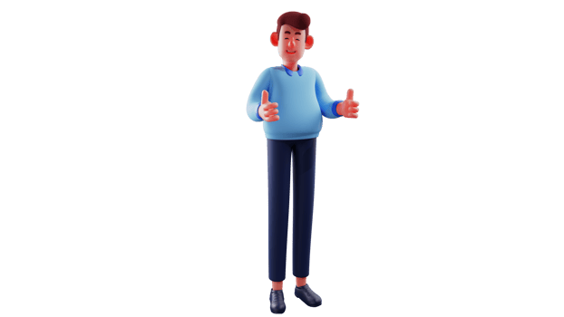 3D illustration. Happy businessman 3D cartoon character. Businessman giving two thumbs up while smiling sweetly. Employer is happy with the performance of his employees. 3D cartoon character png