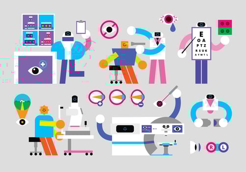Set of Optometry Humanoids Flat Geometric Character Design vector