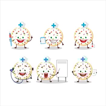 Doctor profession emoticon with sugar cookies cartoon character vector