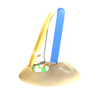 3D surfing board icon summer rendered isolated on the transparent background. Simple and elegant object for your design. png