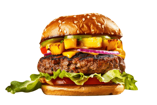Delicious mouthwatering burger isolated on transparent background png