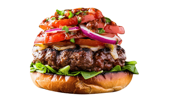 Delicious mouthwatering burger isolated on transparent background png