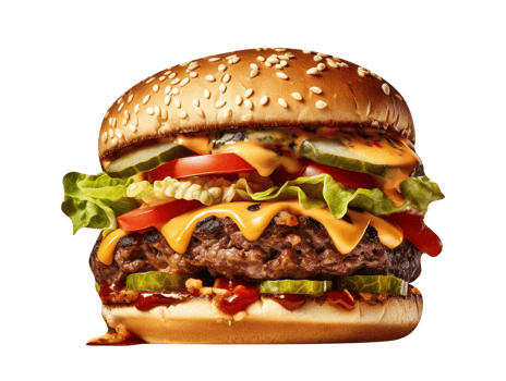 Delicious mouthwatering burger isolated on transparent background png