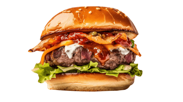 Delicious mouthwatering burger isolated on transparent background png
