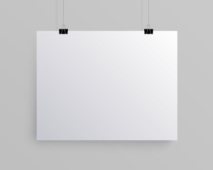 blank white poster hanging on a wall mockup vector