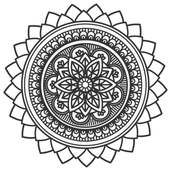 Monochrome mandala ornament outline pattern. Indian geometric art graphic for meditation. png