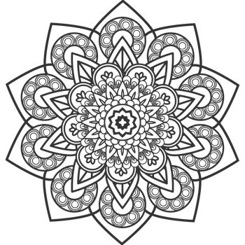 Monochrome mandala ornament outline pattern. Indian geometric art graphic for meditation. png