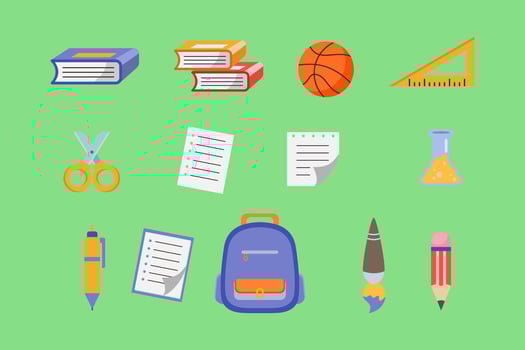 school stationery or school supplies flat illustration collections vector