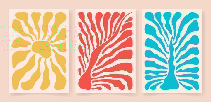 Abstract contemporary floral poster set. Botanical art, organic wavy shapes Matisse style modern print botanical element organic shapes. Vector illustration