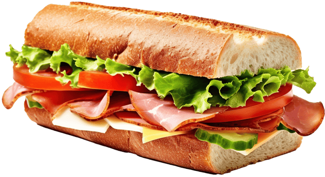 Sandwich with ham, cheese, tomato and lettuce on white background png