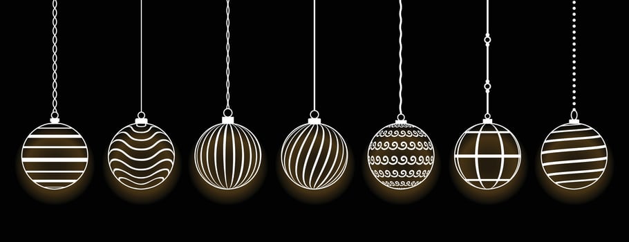 Different circle Christmas ball with ornament, doodle shape, hand draw line sketch. Toy for Christmas tree set. Vector illustration