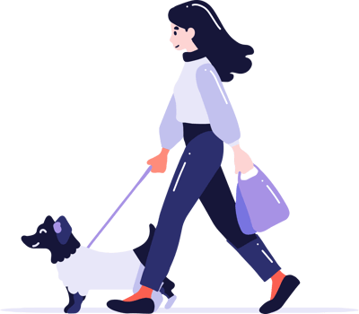teenage girl with cute dog in flat style isolated on background png