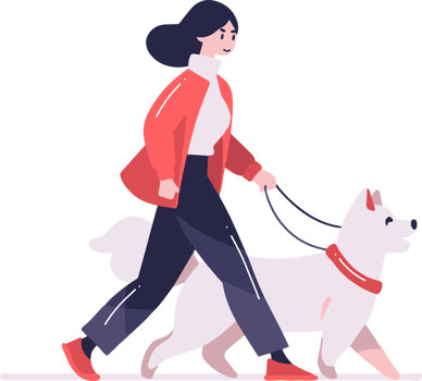 teenage girl with cute dog in flat style isolated on background png