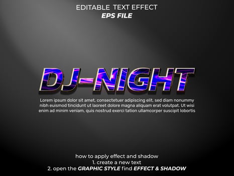 DJ night text effect, typography, 3d text. vector template