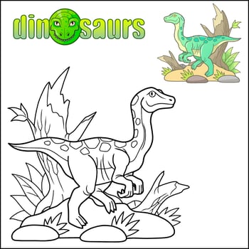 cartoon prehistoric dinosaur gallimimus coloring book vector