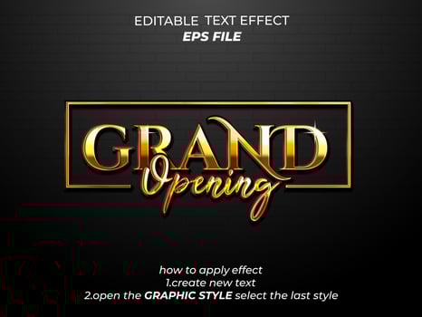 grand opening text effect, font editable, typography, 3d text. vector template