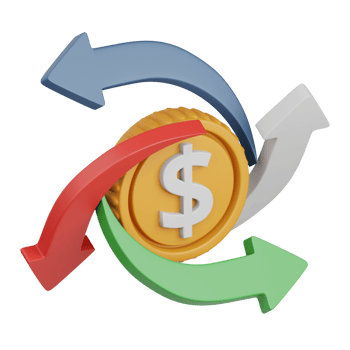 3d rendering cash flow isolated useful for business, analytics, money and finance design element png