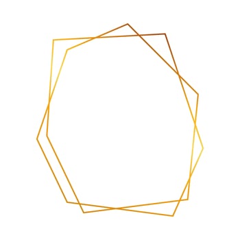 Gold geometric polygonal frame with shining effects isolated on white background. Empty glowing art deco backdrop. Vector illustration.